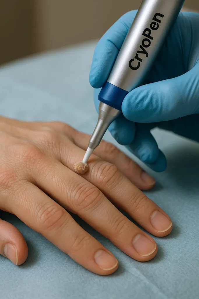 example of cryopen wart removal Bedford Park treatment on a persons finger