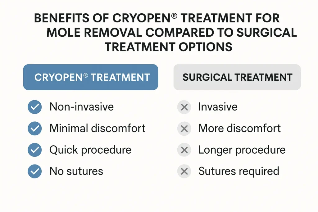 Table to show the benefits of getting moles removed Bedford Park from LA LIPO
