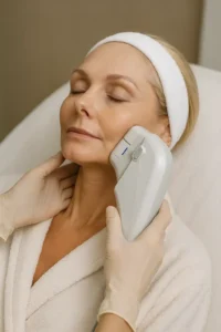 Woman receiving HIFU non surgical facelift treatment Bedford Park
