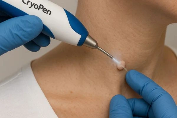 Person receiving Cryotherapy skin tag removal Bedford Park