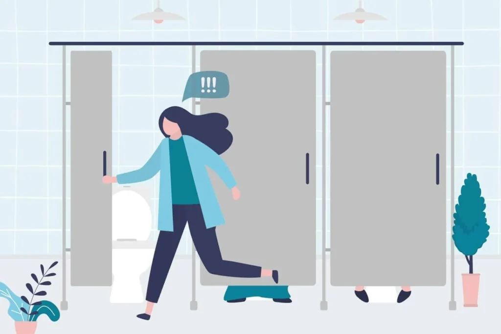 graphic of Urine incontinence Bedford Park woman running to the toilet.