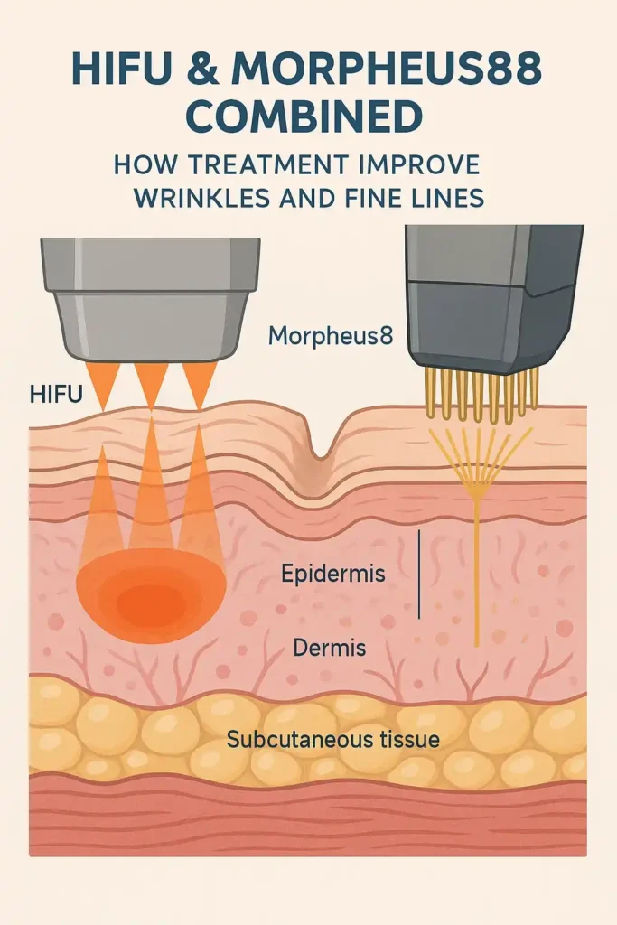 Diagram showing HIFU & Morpeus8 Bedford Park and the benefits for reduction in wrinkles and fine lines