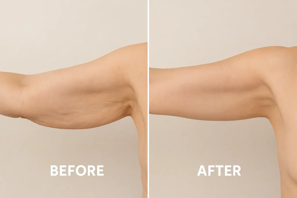Picture of LA LIPO Bedford Park before and after results of skin tightening treatment on the upper arms.